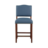 Denver Stationary Faux Leather Blue Counter Stool with Nail Heads