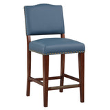 Comfort Pointe Denver Stationary Faux Leather Blue Counter Stool with Nail Heads Blue Faux Leather / Warm Espresso Base