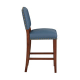 Comfort Pointe Denver Stationary Faux Leather Blue Counter Stool with Nail Heads Blue Faux Leather / Warm Espresso Base