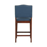 Comfort Pointe Denver Stationary Faux Leather Blue Counter Stool with Nail Heads Blue Faux Leather / Warm Espresso Base