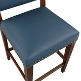 Comfort Pointe Denver Stationary Faux Leather Blue Counter Stool with Nail Heads Blue Faux Leather / Warm Espresso Base