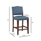 Comfort Pointe Denver Stationary Faux Leather Blue Counter Stool with Nail Heads Blue Faux Leather / Warm Espresso Base