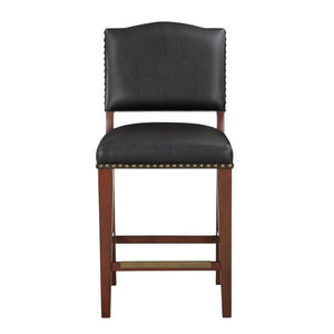 Comfort Pointe Denver Stationary Faux Leather Brown Counter Stool with Nail Heads Brown  Faux Leather / Warm  Espresso base