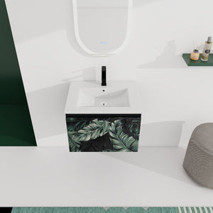 English Elm 24'' Floating Wall-Mounted Bathroom Vanity With Soft-Close Doors & Ceramic Sink For Modern Spaces W999S00176