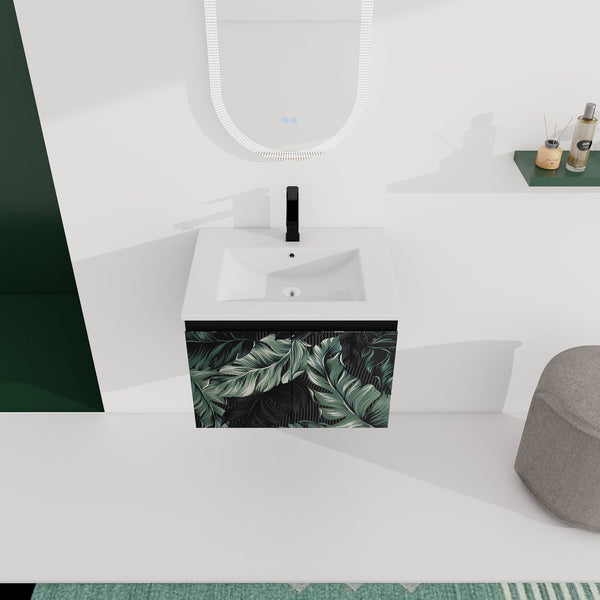 English Elm 24'' Floating Wall-Mounted Bathroom Vanity With Soft-Close Doors & Ceramic Sink For Modern Spaces W999S00176
