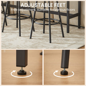 English Elm Pub Industrial Style 7-Piece High Dining Set with Steel Frame, PU Padded Bar Chairs, Adjustable Feet Rustic Brown W1668P193691