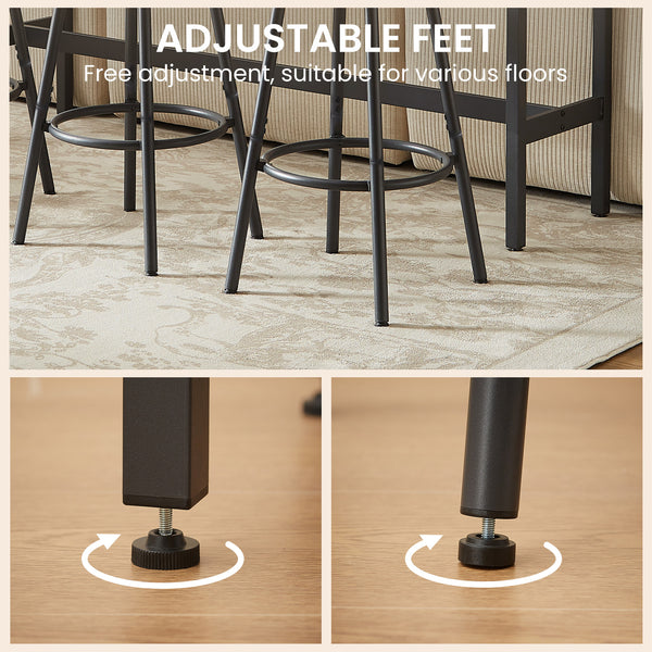 English Elm Pub Industrial Style 7-Piece High Dining Set with Steel Frame, PU Padded Bar Chairs, Adjustable Feet Rustic Brown W1668P193691