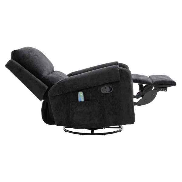 English Elm Manual Recliner Swivel Rocker Massage Chair Chenille Nursery and Living Room Seat Black N763P347287B