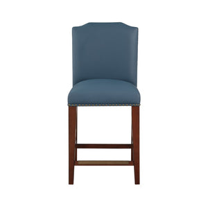 Comfort Pointe Bristol Stationary Blue Faux Leather Counter Stool with Nail Heads Blue Faux Leather / Warm Espresso base