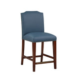 Comfort Pointe Bristol Stationary Blue Faux Leather Counter Stool with Nail Heads Blue Faux Leather / Warm Espresso base