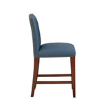 Comfort Pointe Bristol Stationary Blue Faux Leather Counter Stool with Nail Heads Blue Faux Leather / Warm Espresso base