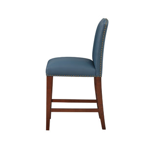 Comfort Pointe Bristol Stationary Blue Faux Leather Counter Stool with Nail Heads Blue Faux Leather / Warm Espresso base
