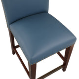 Comfort Pointe Bristol Stationary Blue Faux Leather Counter Stool with Nail Heads Blue Faux Leather / Warm Espresso base