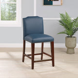 Comfort Pointe Bristol Stationary Blue Faux Leather Counter Stool with Nail Heads Blue Faux Leather / Warm Espresso base