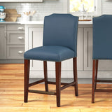 Comfort Pointe Bristol Stationary Blue Faux Leather Counter Stool with Nail Heads Blue Faux Leather / Warm Espresso base