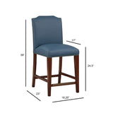 Comfort Pointe Bristol Stationary Blue Faux Leather Counter Stool with Nail Heads Blue Faux Leather / Warm Espresso base