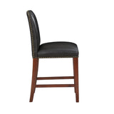 Comfort Pointe Bristol Stationary Brown Faux Leather Counter Stool with Nail Heads Brown  Faux Leather /  Warm Espresso base