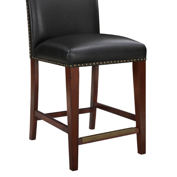 Comfort Pointe Bristol Stationary Brown Faux Leather Counter Stool with Nail Heads Brown  Faux Leather /  Warm Espresso base