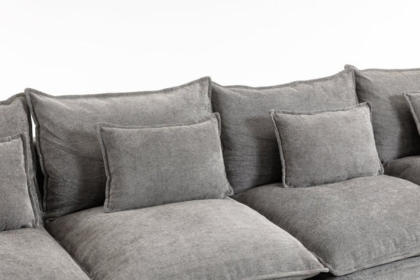 English Elm 129.8" Wide Modular Cloud Sectional Cotton Linen Sofa with Deep Foam Seats and Ottomans Antique Grey W2530S00015