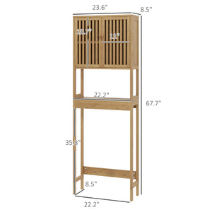 English Elm HOMCOM Bamboo Floor Cabinet Bathroom Organizer Tower with Shelved Storage, Slatted Doors & Elevated Base Natural Wood W2225P217003