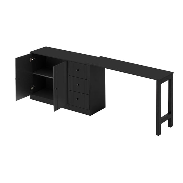 English Elm U_style Extendable Wooden Sideboard with 3 Drawers and 2 Doors for Entryway Living Room N711P334768B