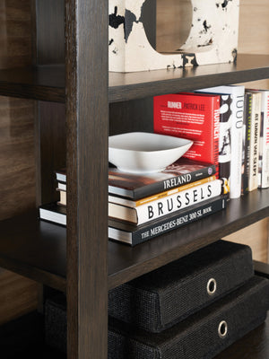 Lexington Sligh Hewitt Deck - Contemporary White Oak Media Console With Adjustable Shelves And Elegant Design Dark Brown Wood 321-441