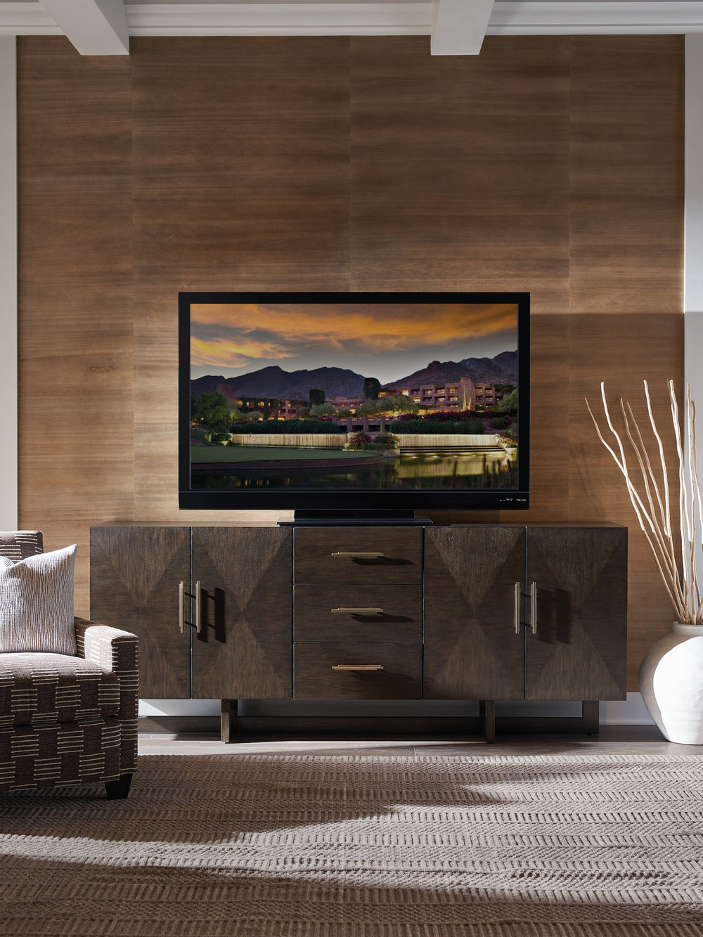Lexington Sligh Sorenson Media Console - Contemporary White Oak Design With Elegant Dark Walnut Finish And Storage Solutions Dark Brown Wood 321-660