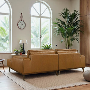 English Elm Kerrville Top Grain Leather Sectional Sofa with Chaise Mid-century Walnut Leg Design B183S00215