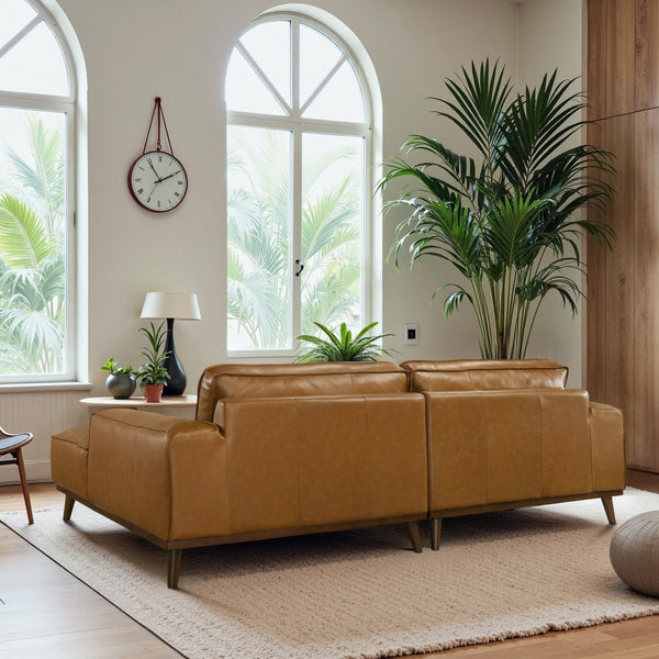 English Elm Kerrville Top Grain Leather Sectional Sofa with Chaise Mid-century Walnut Leg Design B183S00215