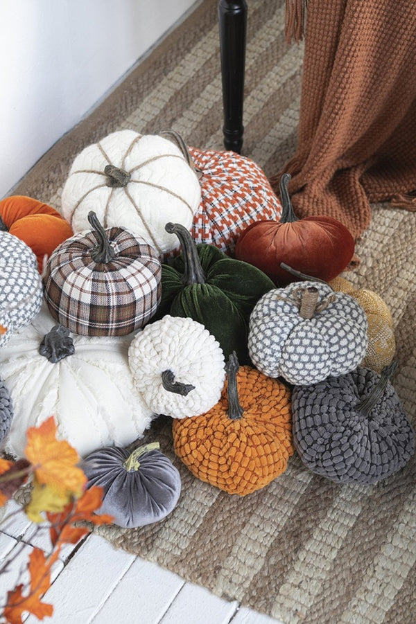 English Elm Set Of 2 Chenille Weighted Pumpkins In Soft Gray - Cozy Fall Décor For Thanksgiving & Harvest Tablescapes W2078P246681-GIGA