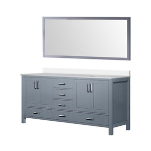 English Elm Dark Grey Double Bath Vanity Set With White Quartz Top, Ample Storage & Elegant 28 In. Mirror B2731S00706