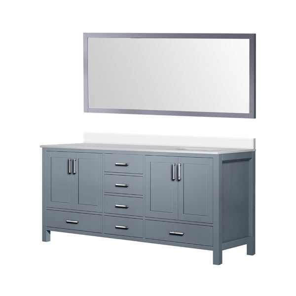 English Elm Dark Grey Double Bath Vanity Set With White Quartz Top, Ample Storage & Elegant 28 In. Mirror B2731S00706