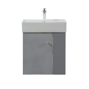 English Elm 21.6" Floating Vanity with Ceramic Sink Soft-close Cabinet and Open Shelves in Grey W1573S00093