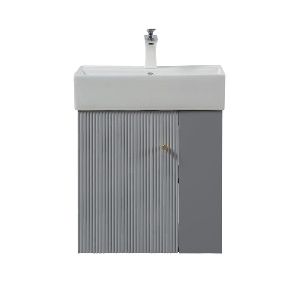 English Elm 21.6" Floating Vanity with Ceramic Sink Soft-close Cabinet and Open Shelves in Grey W1573S00093