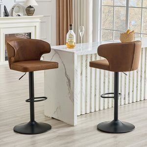English Elm Modern Oil-wax Upholstered Swivel Barstools with Ergonomic High Back for Kitchen Islands W2920P419851