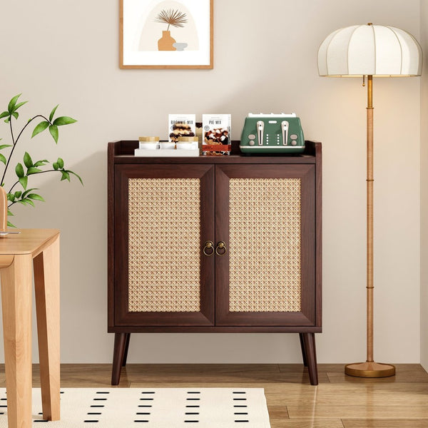 English Elm Sideboard Buffet with Woven Rattan Doors Vintage Wood Cabinet for Dining Entryway T3623P434561