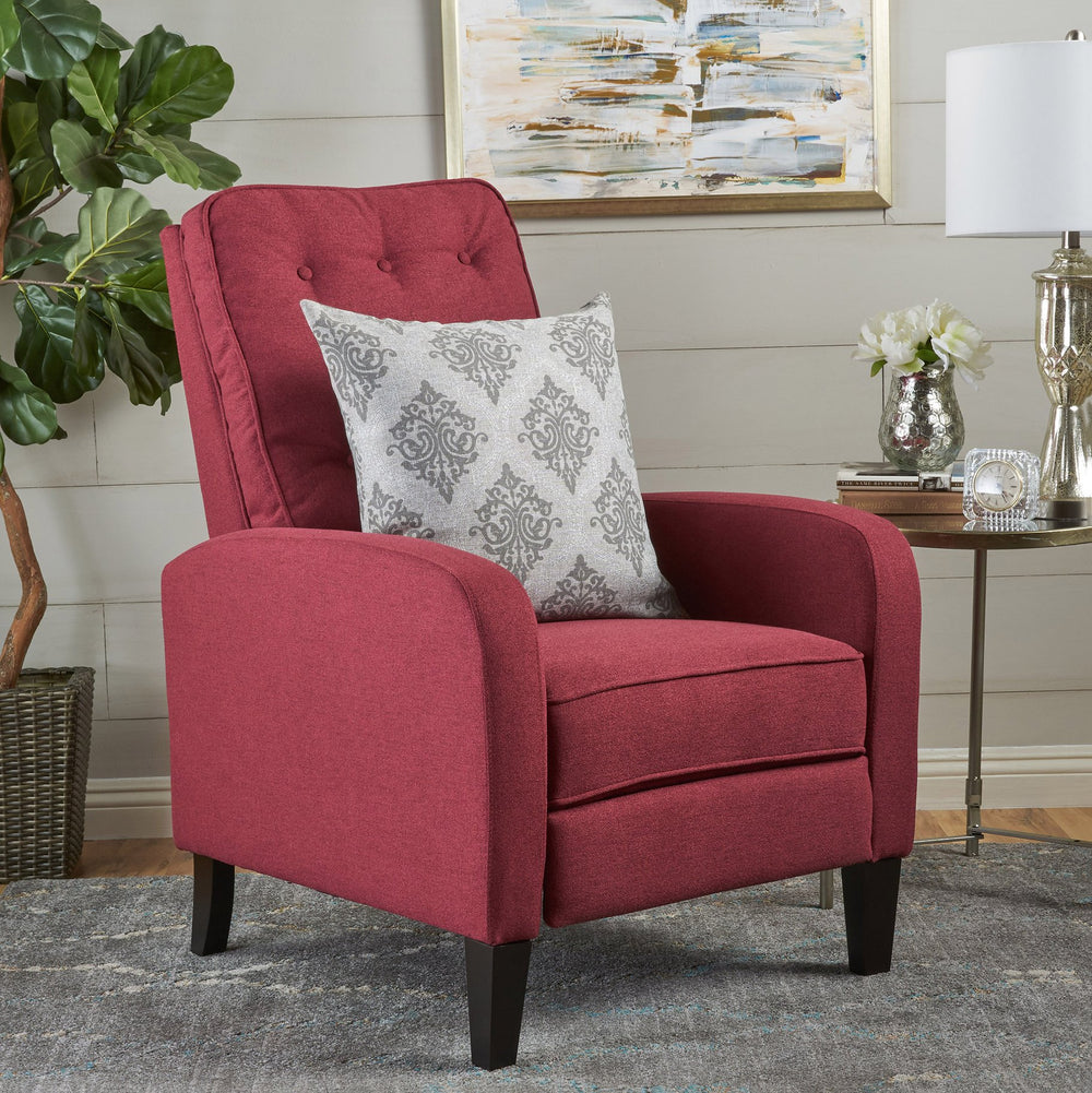 English Elm Christopher Knight Home® - Pushback Red Tufted Recliner Chair with Birch Wood Legs, Ergonomic 43" Back, Compact 30" Width Comfort 61192.00