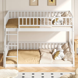 English Elm Full Xl Over Queen Bunk Bed Pine Frame with Guardrails Ladder and Slat Support White GX000450AAK