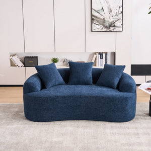 English Elm LY-025S Curved Loveseat Compact 65" Space-Saving Chenille Upholstery, 30D Foam+Spring Comfort Blue W2231P261298