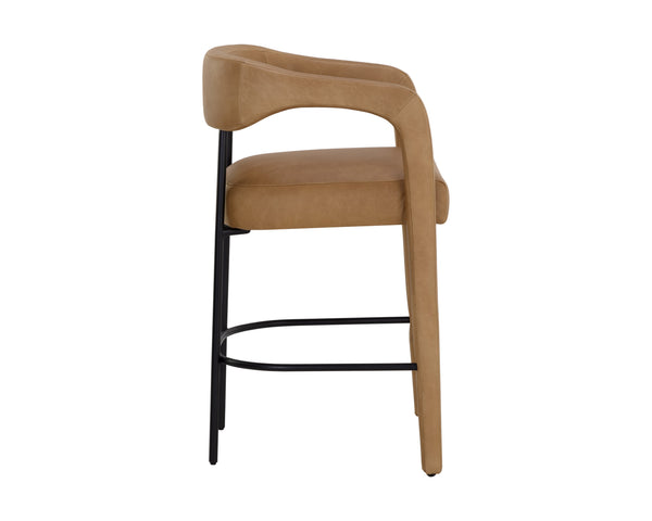 Sunpan Mavia Counter Stool - Modern Design with Ludlow Sesame Leather and Matte Black Iron Frame
