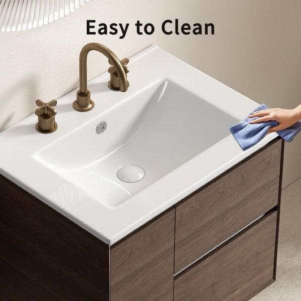 English Elm 24 Inch Ceramic Vanity Sink Top Oval Basin Glossy White Three Hole Contemporary Bath W3402P444510