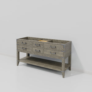 English Elm Grey Oak Double Bath Vanity - Modern 60-Inch W Storage Solution With Soft-Close Drawers & More! B2731P260263
