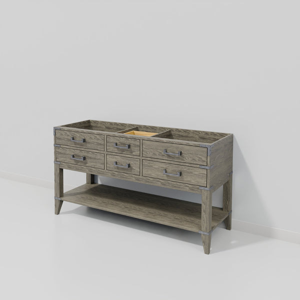 English Elm Grey Oak Double Bath Vanity - Modern 60-Inch W Storage Solution With Soft-Close Drawers & More! B2731P260263