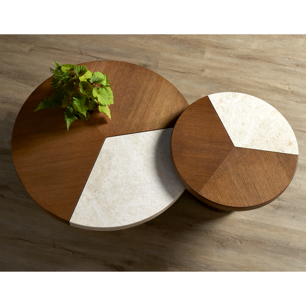 Dakota Cocktail Table - Mid-Century Modern Design with Oak, Marble Top & Brass Accents for Elegance