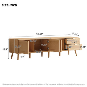 English Elm 70inch Rattan Door Media Console with Pine Legs and Cable Management for Living Room N710P365047P