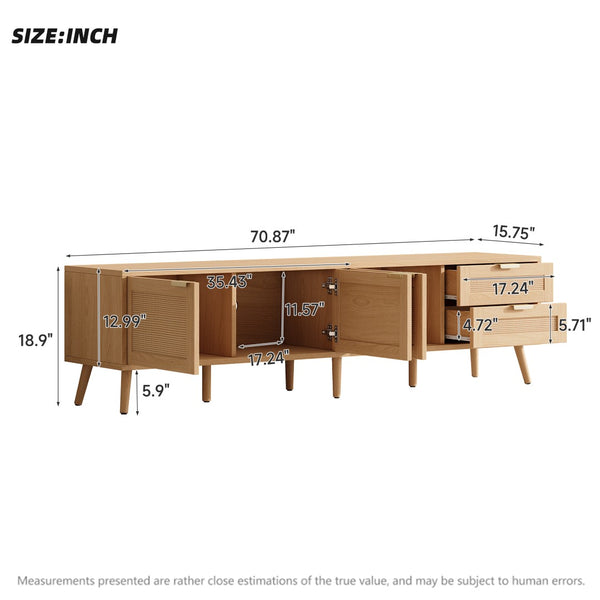 English Elm 70inch Rattan Door Media Console with Pine Legs and Cable Management for Living Room N710P365047P