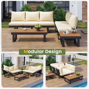 English Elm Outdoor Sectional Sofa Set - Stylish Modular Patio Seating With Adjustable Recline & Storage Solutions N719Z000170A-GIGA