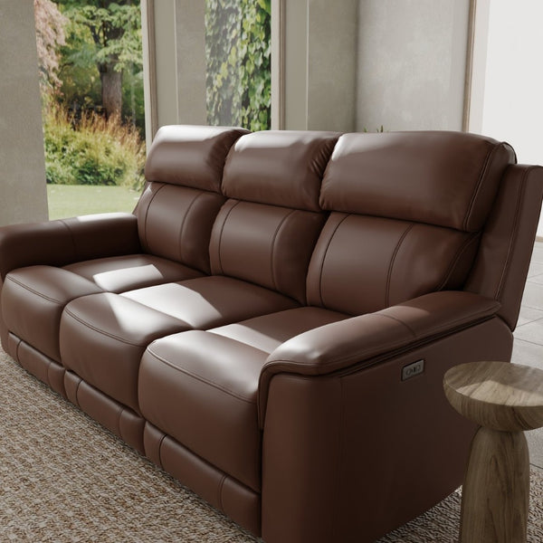 English Elm Oslo Genuine Leather Power Reclining Sofa with Usb Charging for Modern Living Rooms Pecan B339P411604