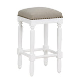 Comfort Pointe Farmington White Turned Leg Counter Stool with Taupe Upholstered Seat Taupe Fabric / White Base