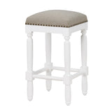 Comfort Pointe Farmington White Turned Leg Counter Stool with Taupe Upholstered Seat Taupe Fabric / White Base